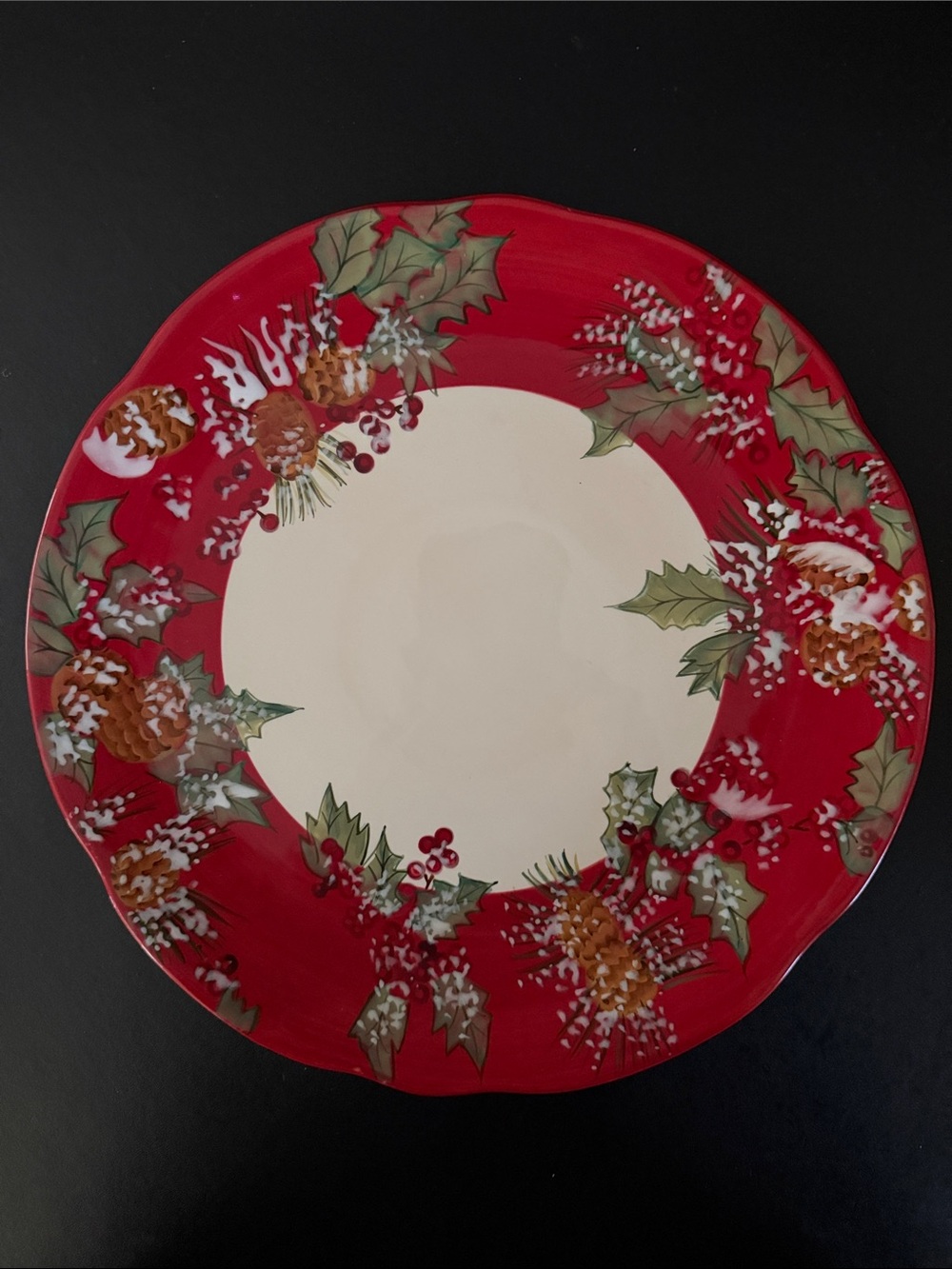 Tracy Porter “Jolly Ol Snowy” Red and Cream Holiday Dinner Plate